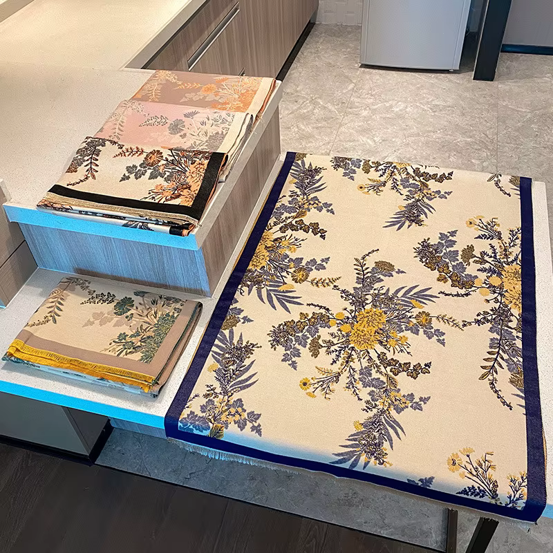 Écharpes en cachemire à motif floral pour femmes, châle rond épais, écharpe pashmina en laine pour d