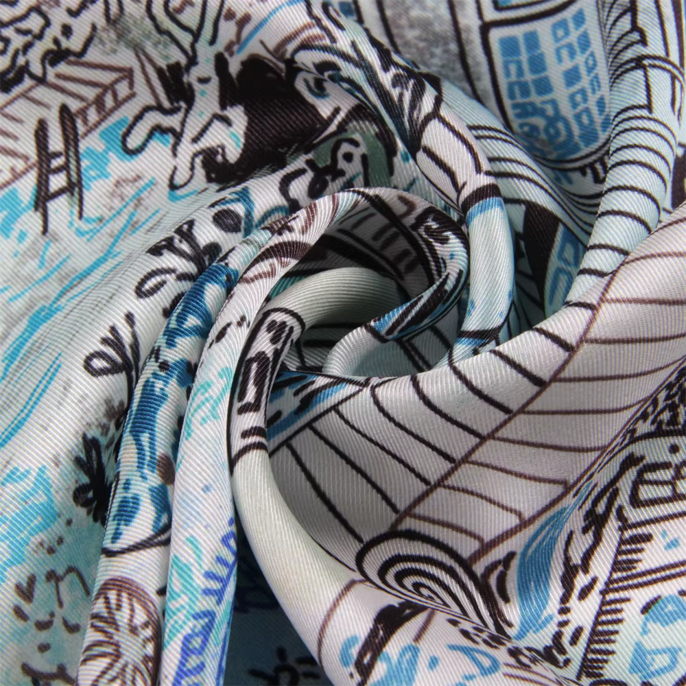 Foulard en soie sergé de 90cm pour femme, châle carré imprimé Ocean City, Hijabs, Bandana, Foulard