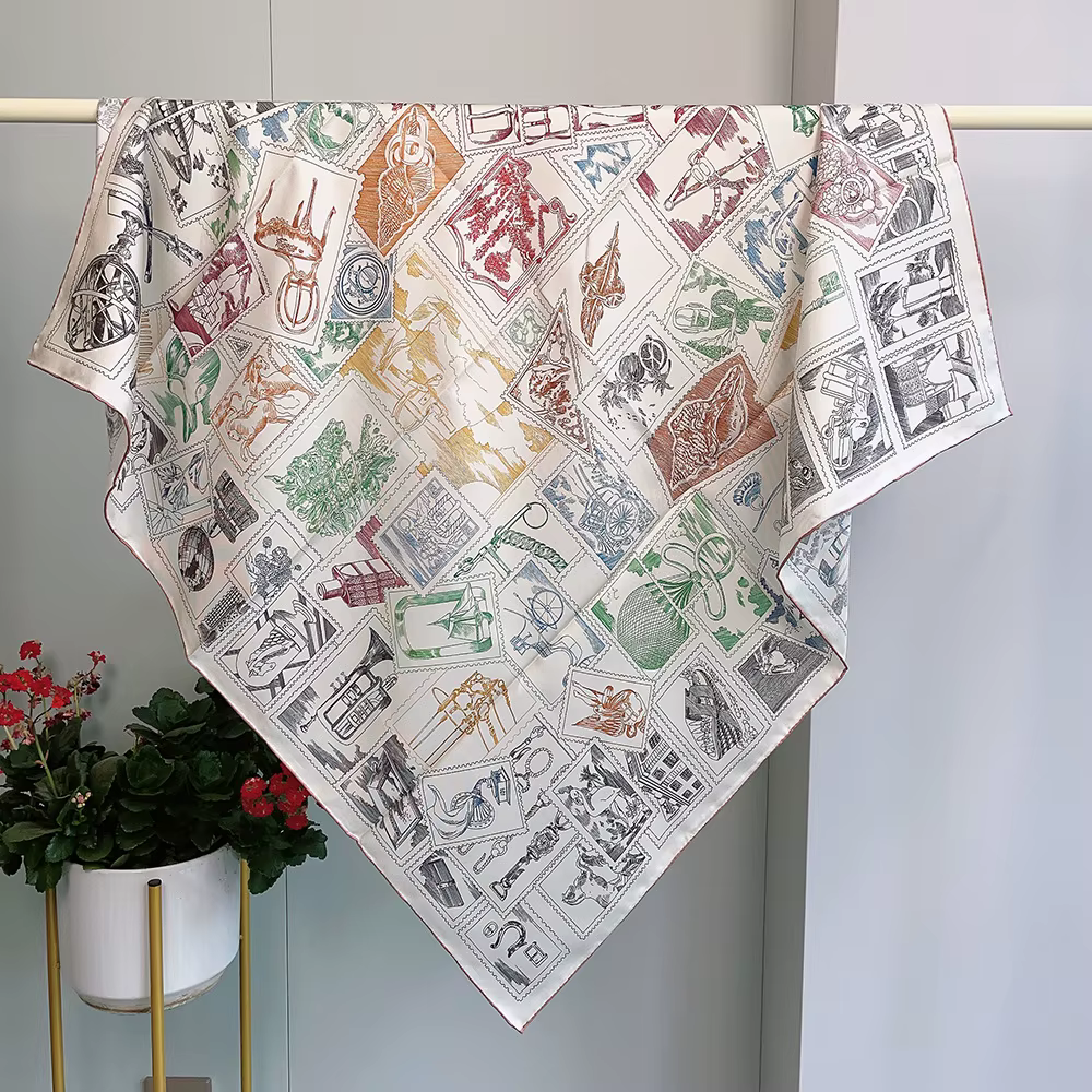Foulard en soie de luxe 90CM, Bandanas en sergé de marques, ourlets faits à la main, châles à roulet
