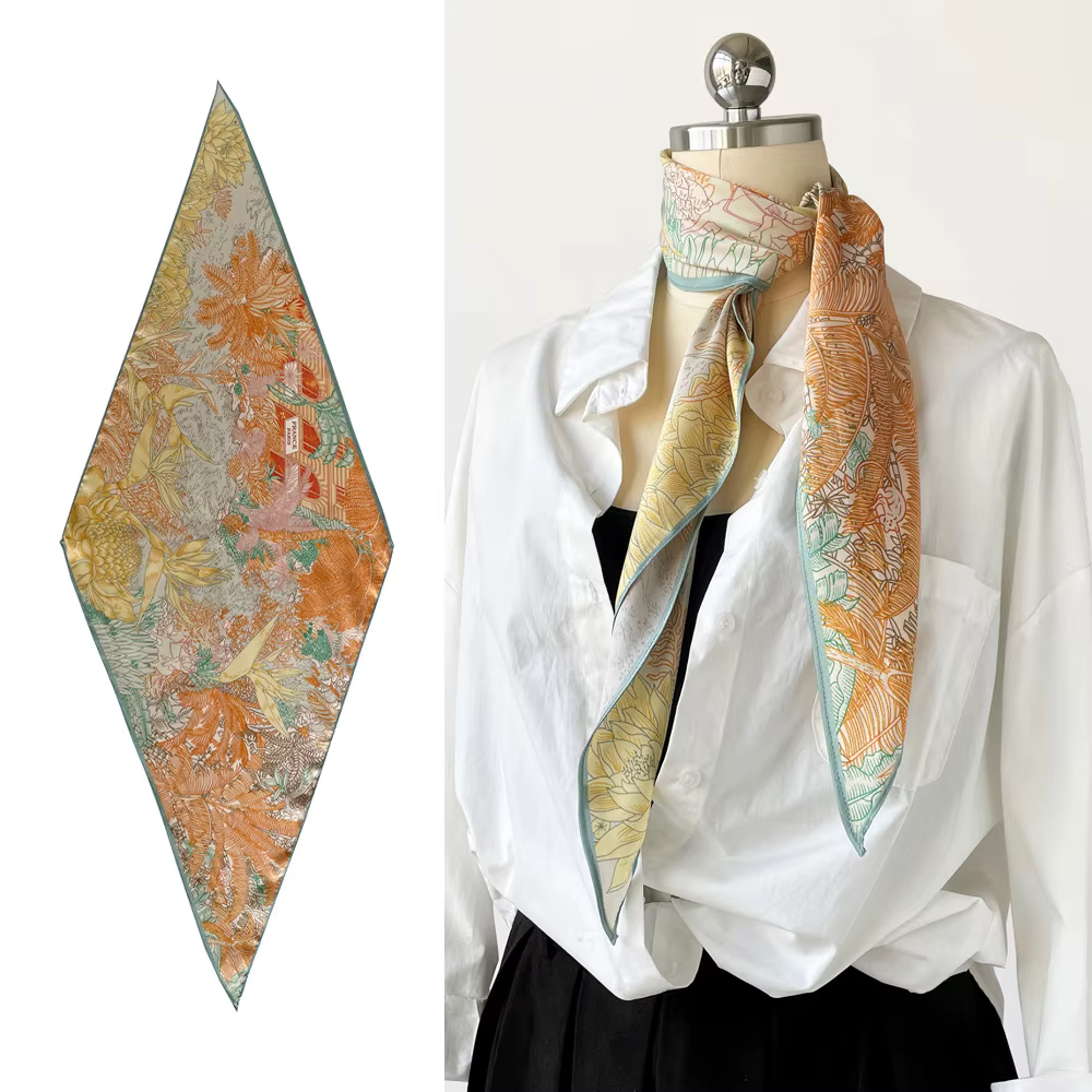 Foulard en sergé en forme de diamant pour femmes au printemps et en été, nouvelle écharpe imprimée r