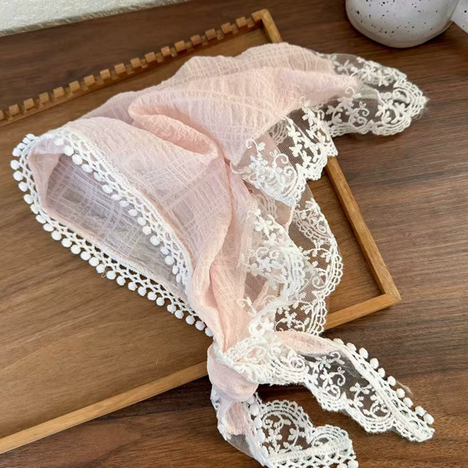 1PC Foulard triangulaire en dentelle pour femme, en mousseline froissée pastel, accessoire capillair