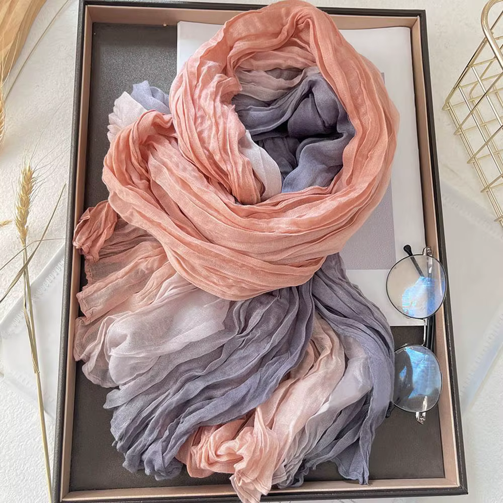 Foulard en lin de coton rétro automne hiver plissé soie longs châles musulman froissé Hijab foulard