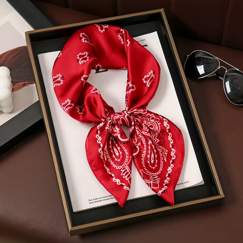 Foulard imprimé Paisley rouge pour femmes, Foulard en soie, Bandana de luxe, Hijab, châle, bandeau p