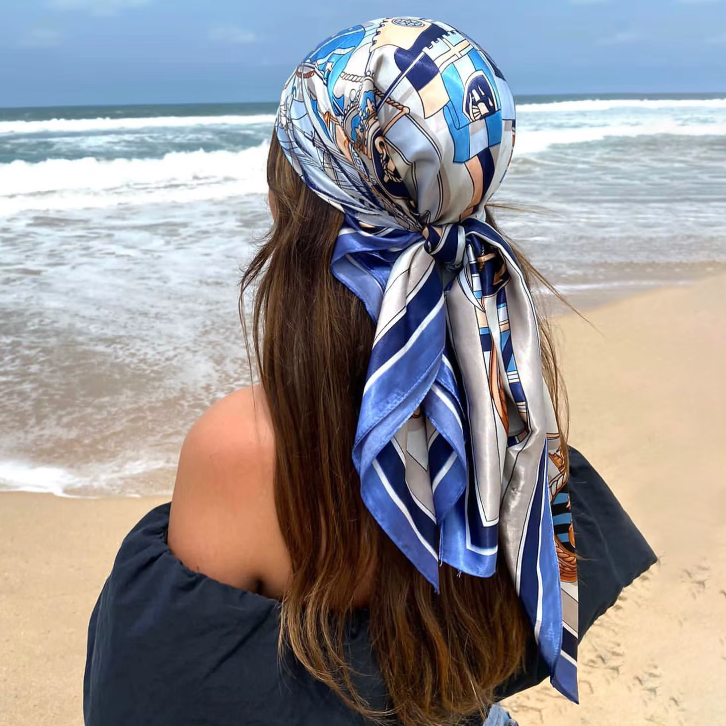 Foulard carré en Satin pour femmes musulmanes, Hijab élégant, imprimé 2025, foulard en soie, châle, 