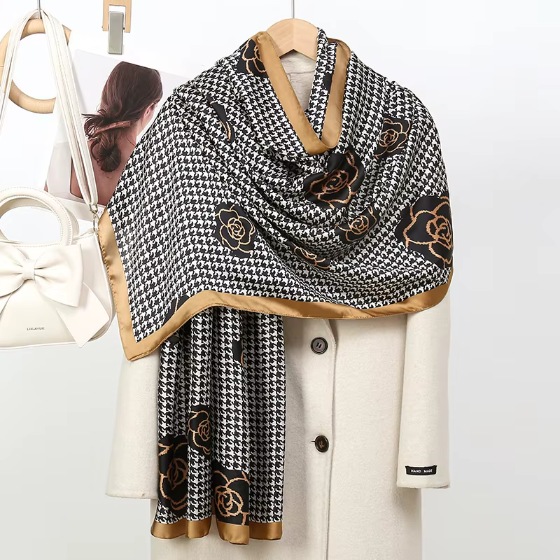 Foulard Carré en Soie Imprimée pour Femme, Design Luxueux, Châle Grande Taille, Bandeau Valide ens, 