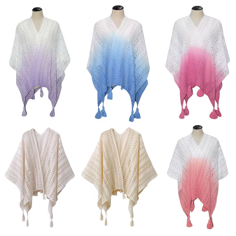 Châle fin ajouré dégradé style ethnique pour femme, grande cape décorative printemps-été
