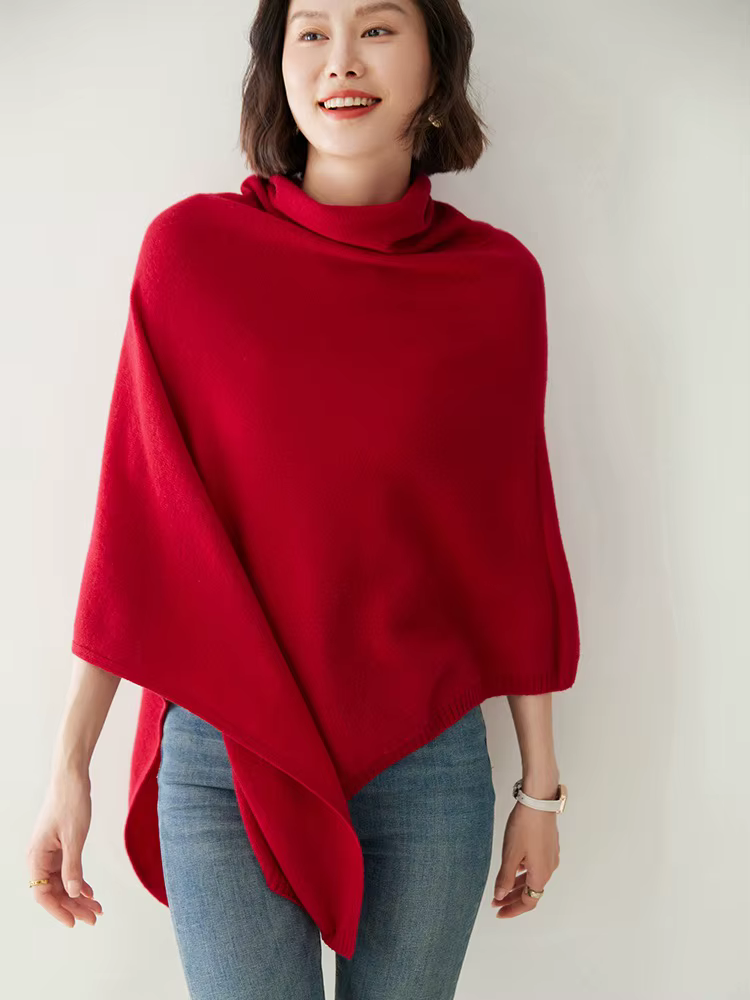 Cape châle en laine mérinos avec manches chauve-souris, pull à col roulé, pashmina, 100% laine, tout
