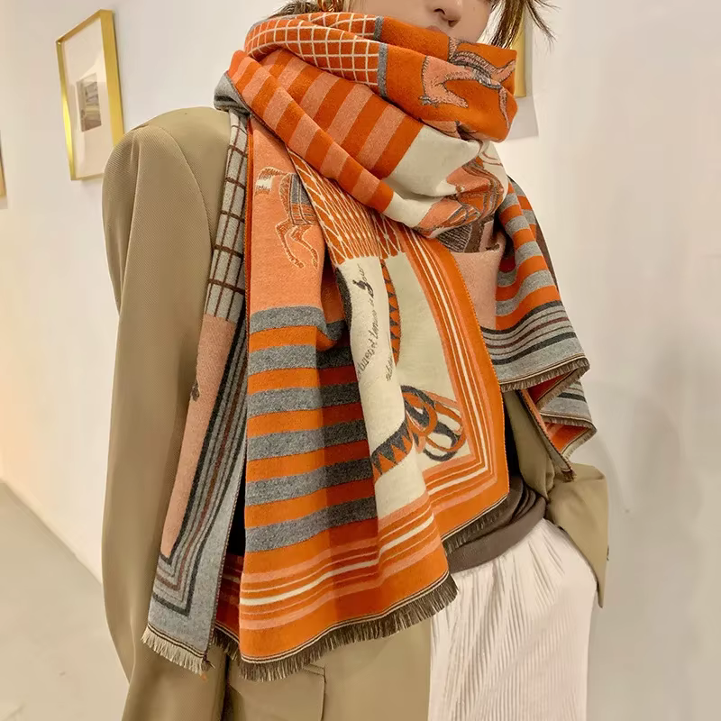 Écharpe de luxe en cachemire pour femme, Design chaud, couverture Pashmina, cheval, châle, épais, Bu