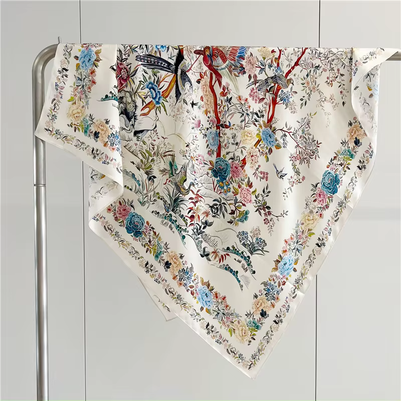 Châles et enveloppes en soie véritable 14MU pour femmes, écharpe carrée en sergé de 88x88cm pour l'é