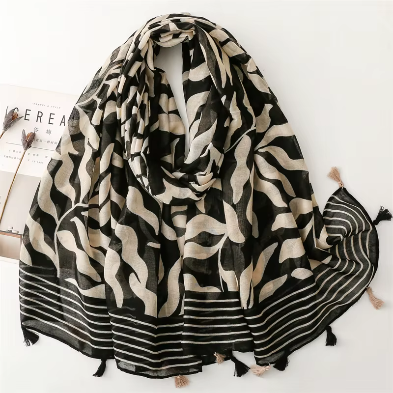 Luxe femmes feuille écharpe été plage châle coton lin sentiment gland Pashmina musulman Hijab Wrap d