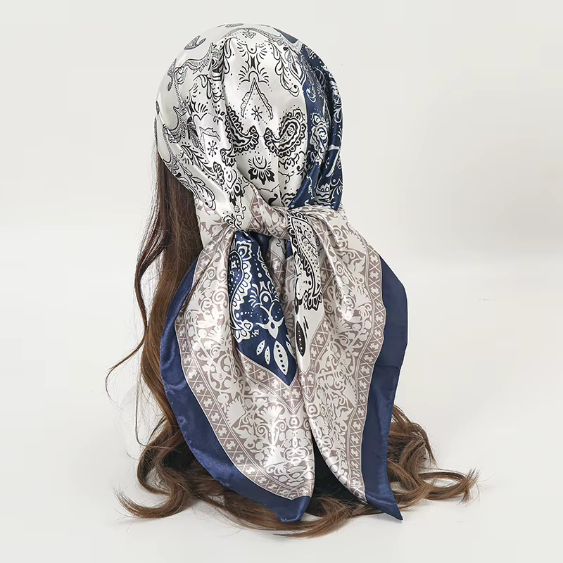 Foulard carré en Satin pour femmes musulmanes, Hijab élégant, imprimé 2025, foulard en soie, châle, 