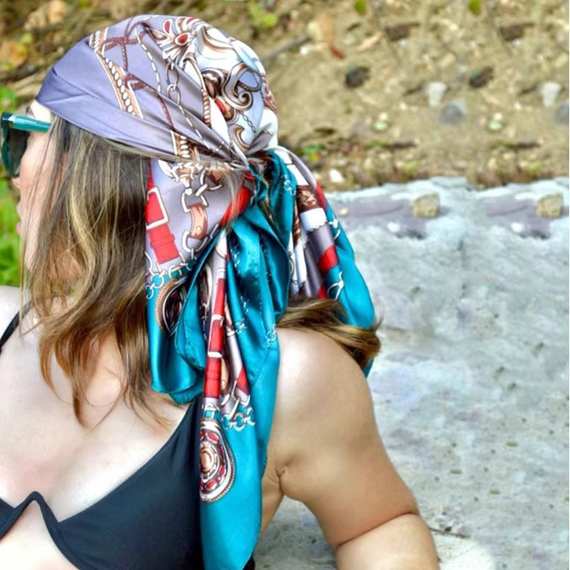 Foulards carrés en soie pour femmes, châles Hijab, imprimé à la mode, Foulard de tête, Bandana, paré
