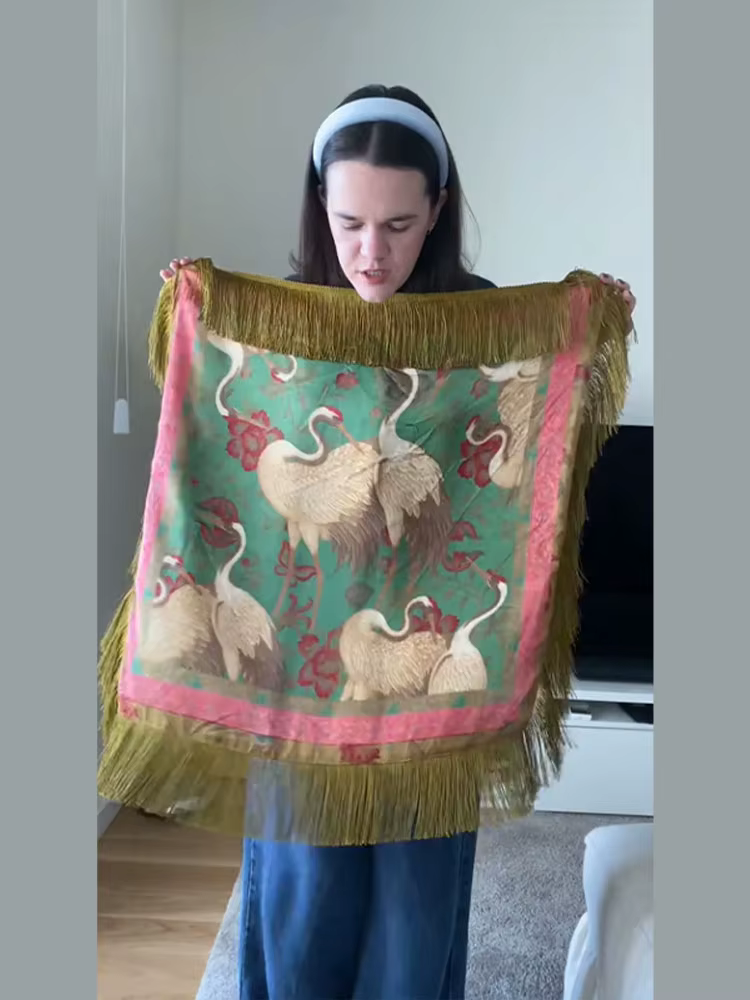 Nouvelles écharpes carrées imprimées grue orientale, patchwork à franges, châles de luxe à pampilles