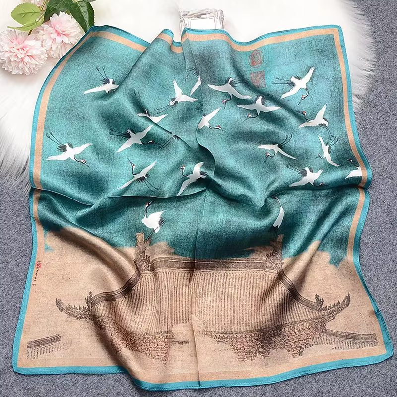 Nouvelle collection Printemps 2021 : Foulard carré en soie de mûrier pour femme, motif Chaîne de car