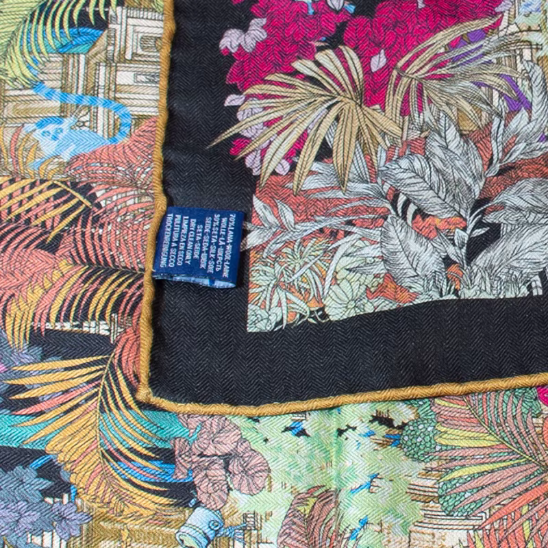 Écharpe en soie 30% et laine 70% pour femme, imprimé jungle tropicale, 65 cm carré, douce, chaude, l