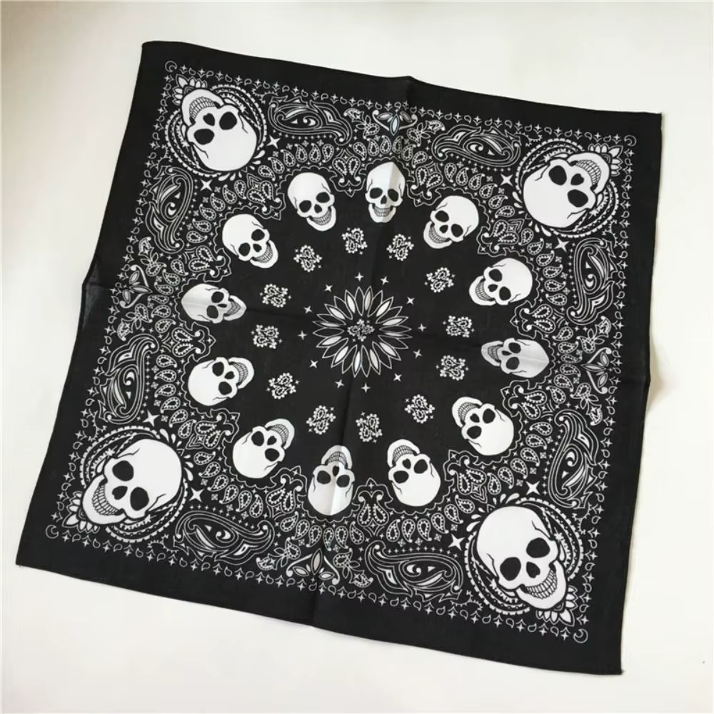 Écharpe Hip Hop à motif tête de mort pour femme, protection solaire, serviette carrée coupe-vent, 10