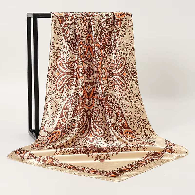 Foulard carré en soie pour femmes, châle imprimé, bandeau en Satin, Hijab, bandes de cheveux, Bandan
