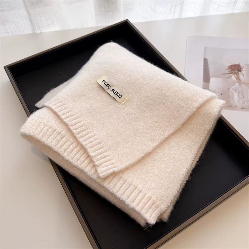 Styles coréens de luxe couleur unie hiver chaud tricoté écharpe femmes châles simples dame doux enve