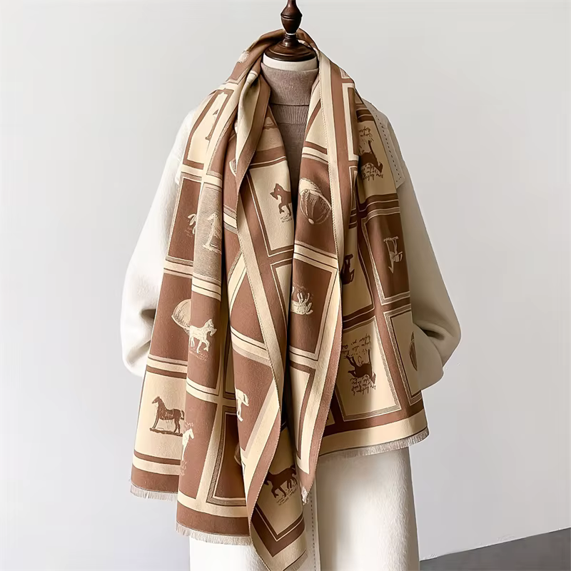 Écharpe en Cachemire pour Femme, Châle Chaud, Couverture, Grand Gland, Poncho, Cheval Élégant, Pashm
