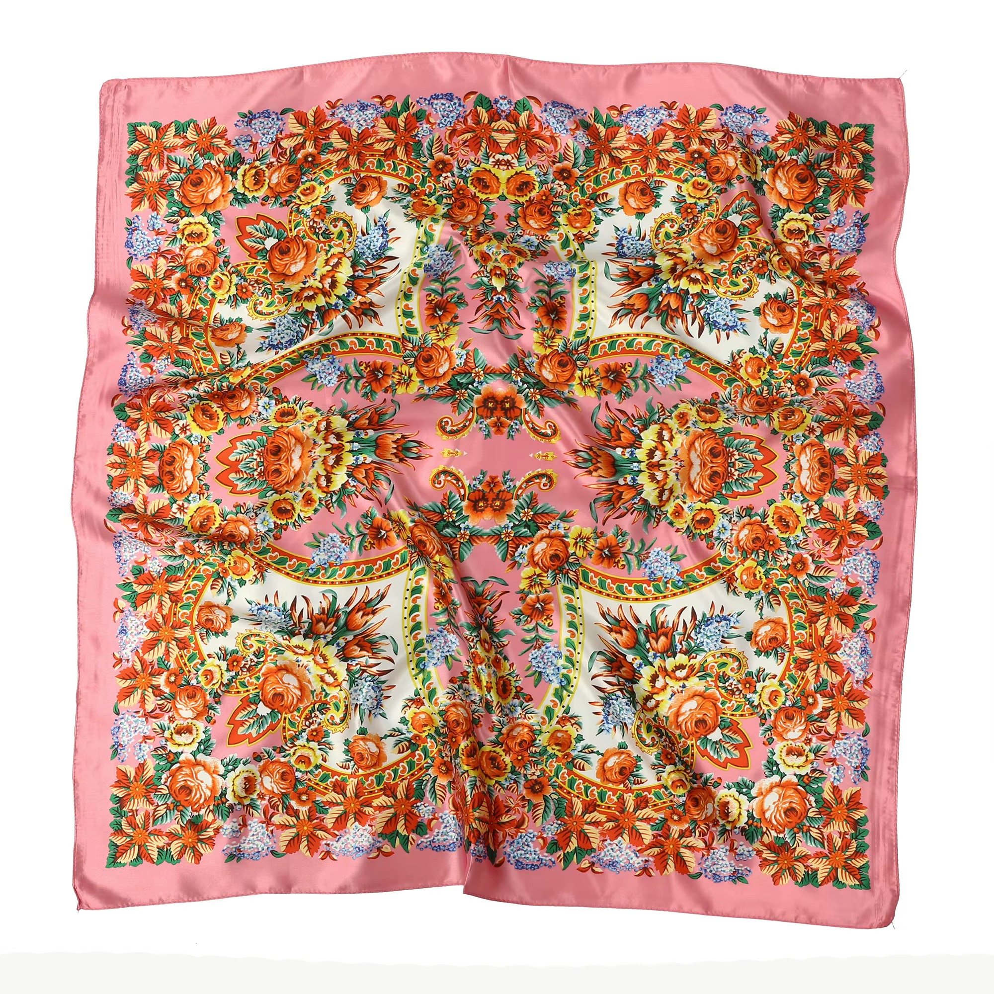 Écharpe carrée à imprimé floral vintage, polyvalente, pour la plage, les vacances, accessoire de mod