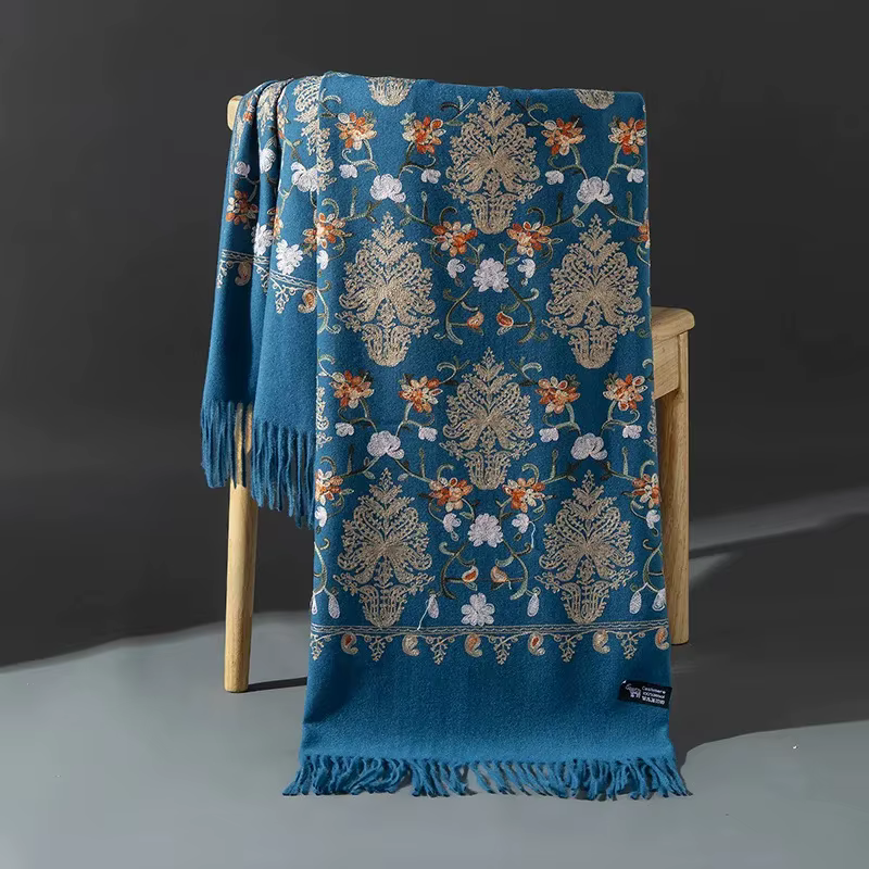 Écharpe longue en cachemire brodée pour femmes, couleur rouge, chaleur, mode maman, automne hiver, e