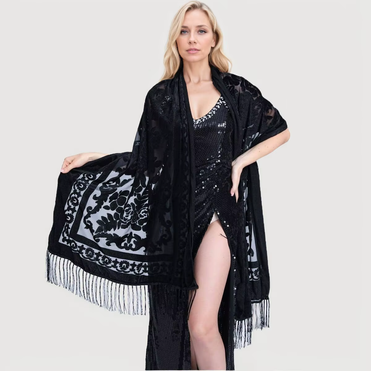 Femmes velours écharpe châle femme longue Jacquard foulards Noble châle automne printemps Poncho Wra