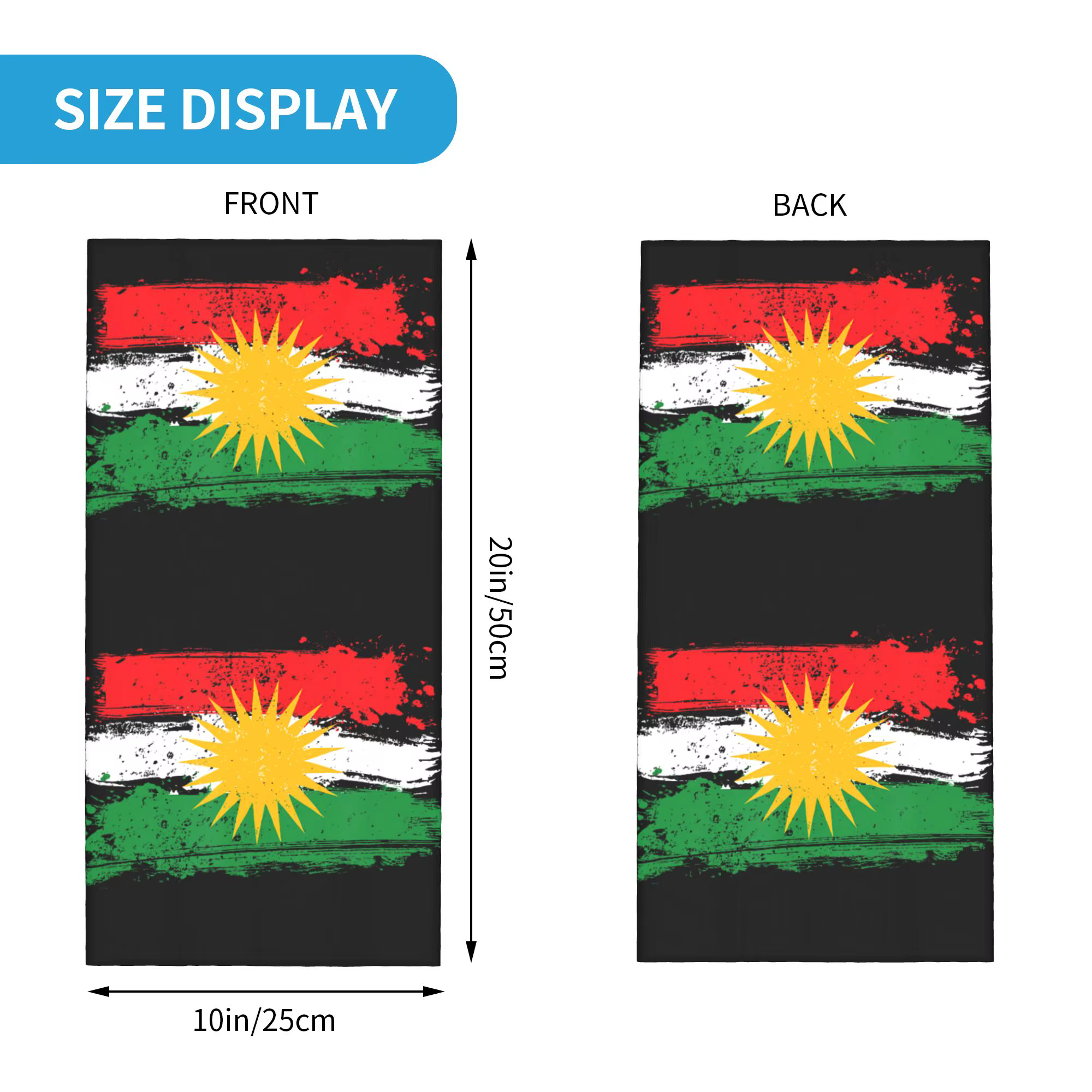 Cache-cou, cagoule, écharpe magique et bandeau chaud imprimés drapeau kurde du Kurdistan, style band