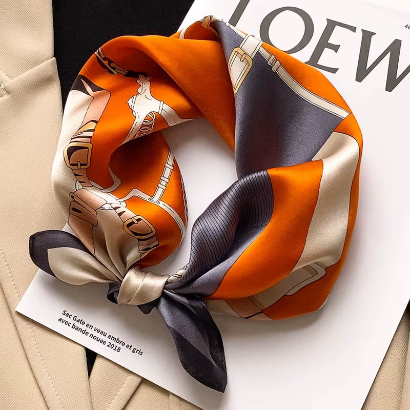 Femmes 70*70 cm carré Foulard en soie/écharpes de luxe enveloppement 2025 cheveux cravate bande sac 