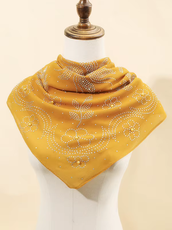 Foulard carré musulman pour femme 105x105cm, Hijab arabe en mousseline de soie perlée, Voile islamiq