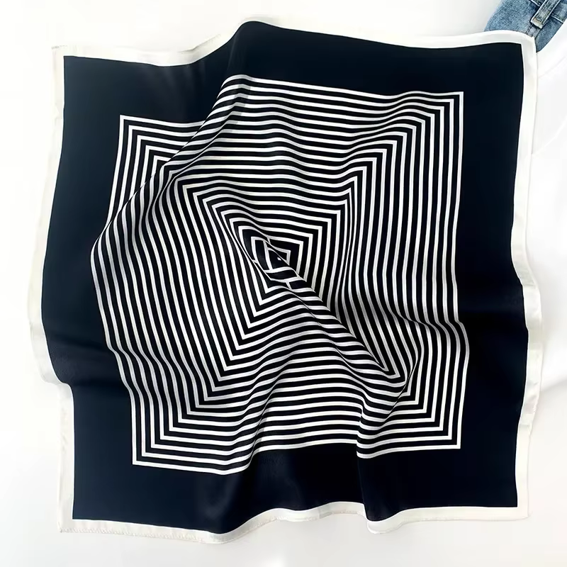 Foulard de cou rayé noir et blanc pour femme, marque de luxe, 100% naturel, injBandana, doux, petit 