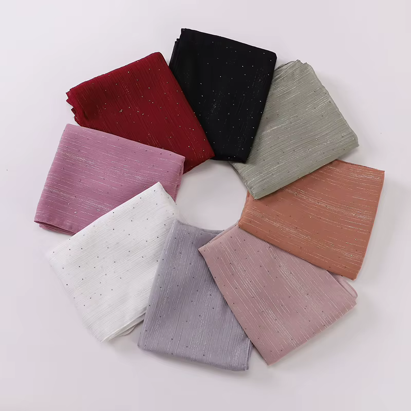 Printemps plaine rides strass brillant miroitant châles écharpe pour femmes Ramadan haute qualité en