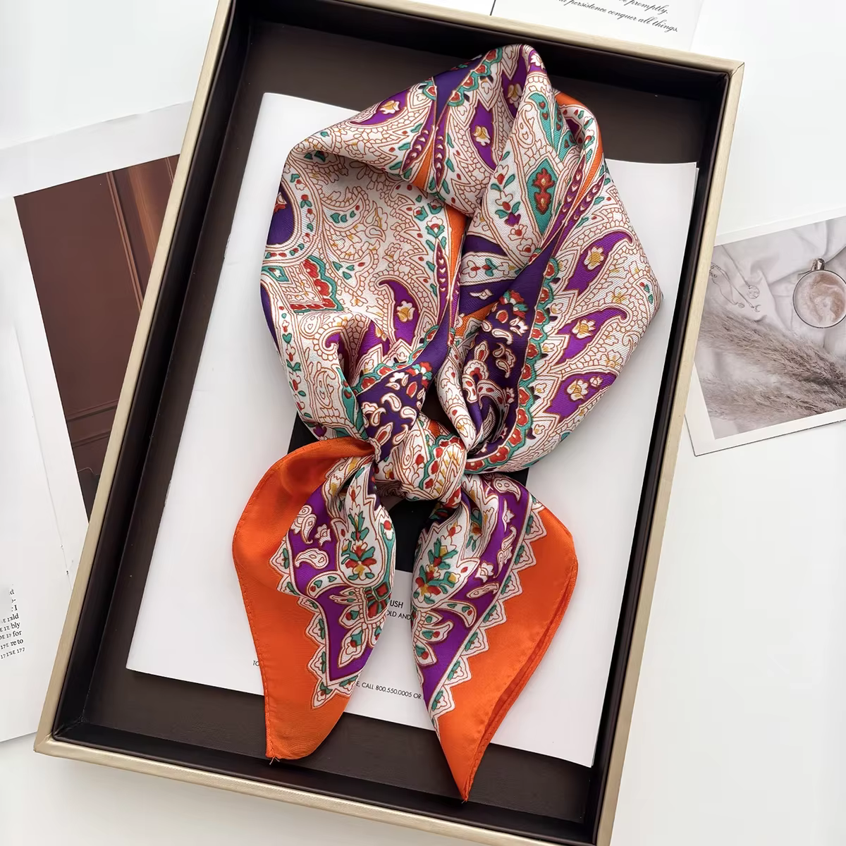 Châle imprimé de luxe, écharpe carrée pour femmes, foulard en Satin doux, bandes de cheveux, ruban, 