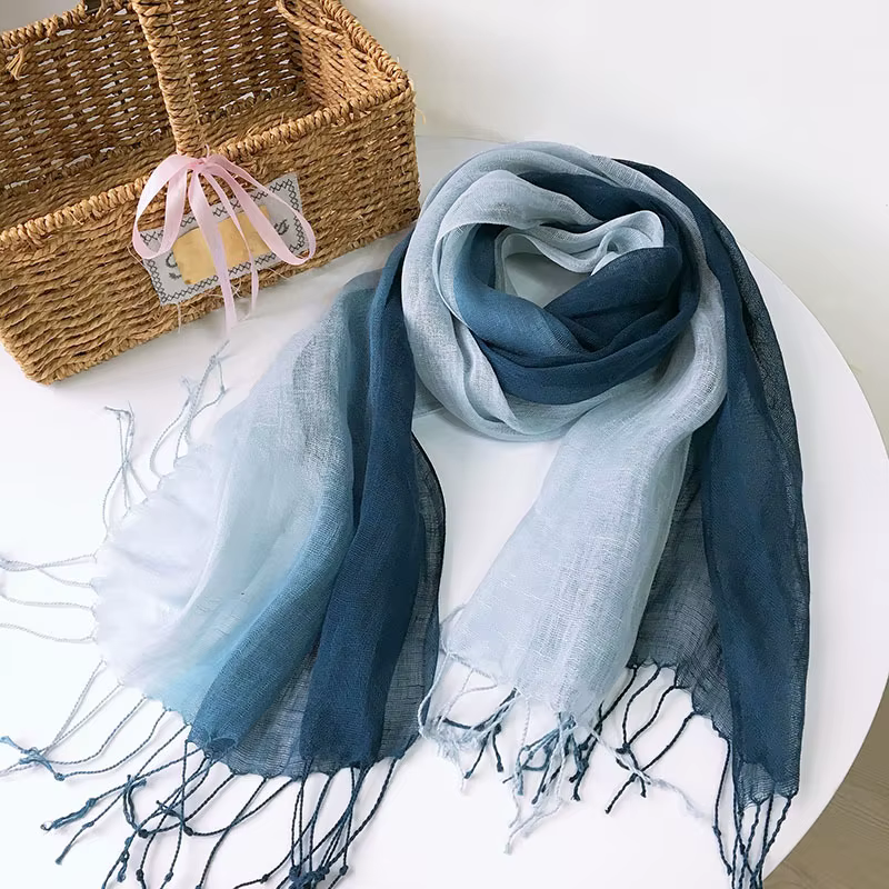 Écharpe pour femme printemps/été 100% lin dégradé de couleur