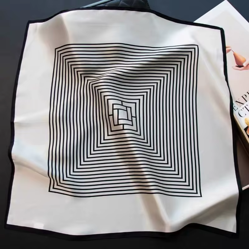 Foulard en Soie Naturelle 100% Véritable pour Femme, Motif Rayé, Luxe, pour Robe de Travail, Écharpe