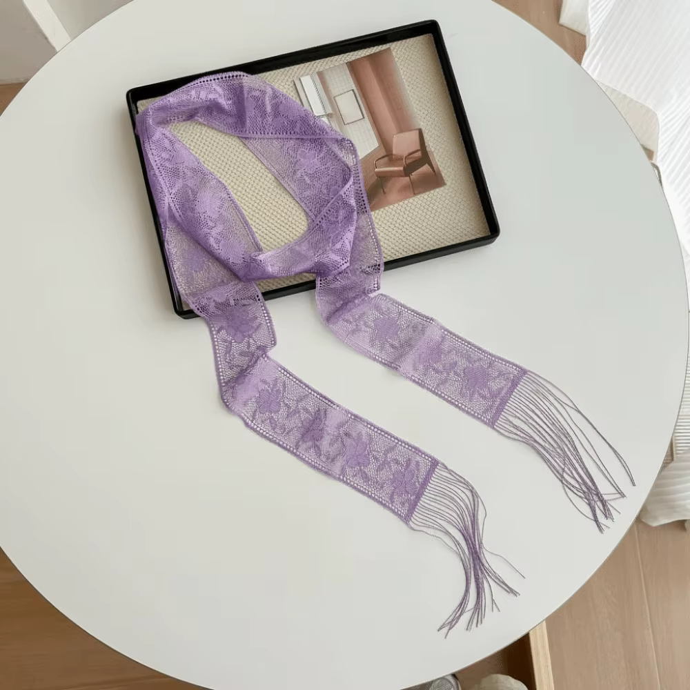 Écharpe tendance à imprimé floral en dentelle, élégante, douce, multifonctionnelle, foulard étroit e