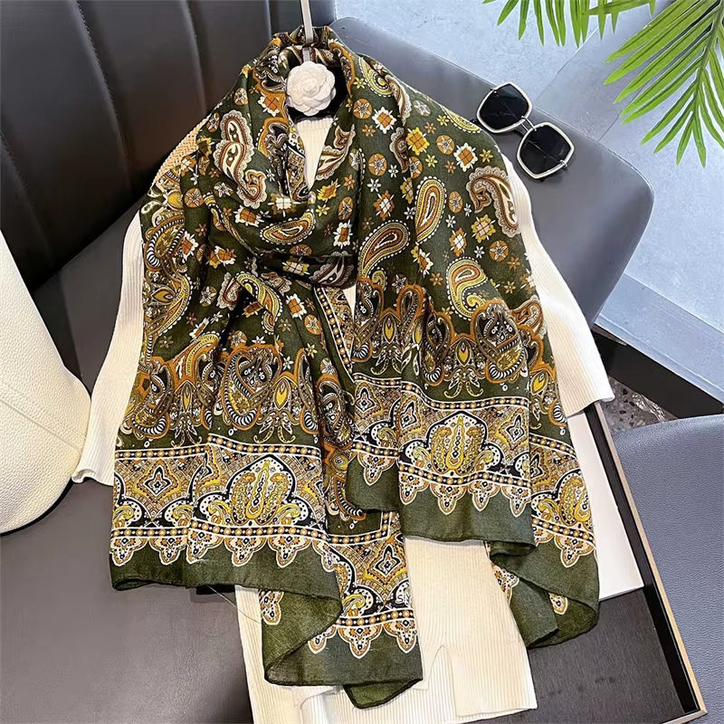 Châle Paisley noir Vintage 88x180cm, sensation de coton et de lin, écharpe de Style Boho pour femmes