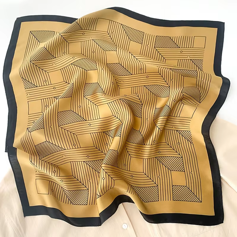 Écharpe en soie à motif géométrique rayé de 68cm pour femmes, Imitation soie, couvre-chef frais et p