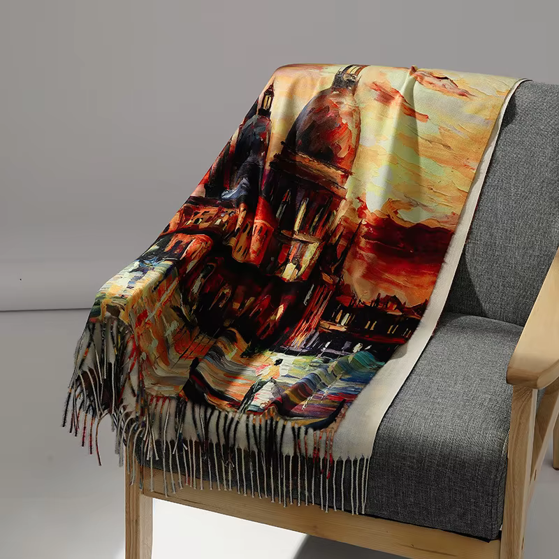 Écharpe en cachemire pour femme, châle imprimé Pashmina, couverture, écharpes, enveloppes, peinture 