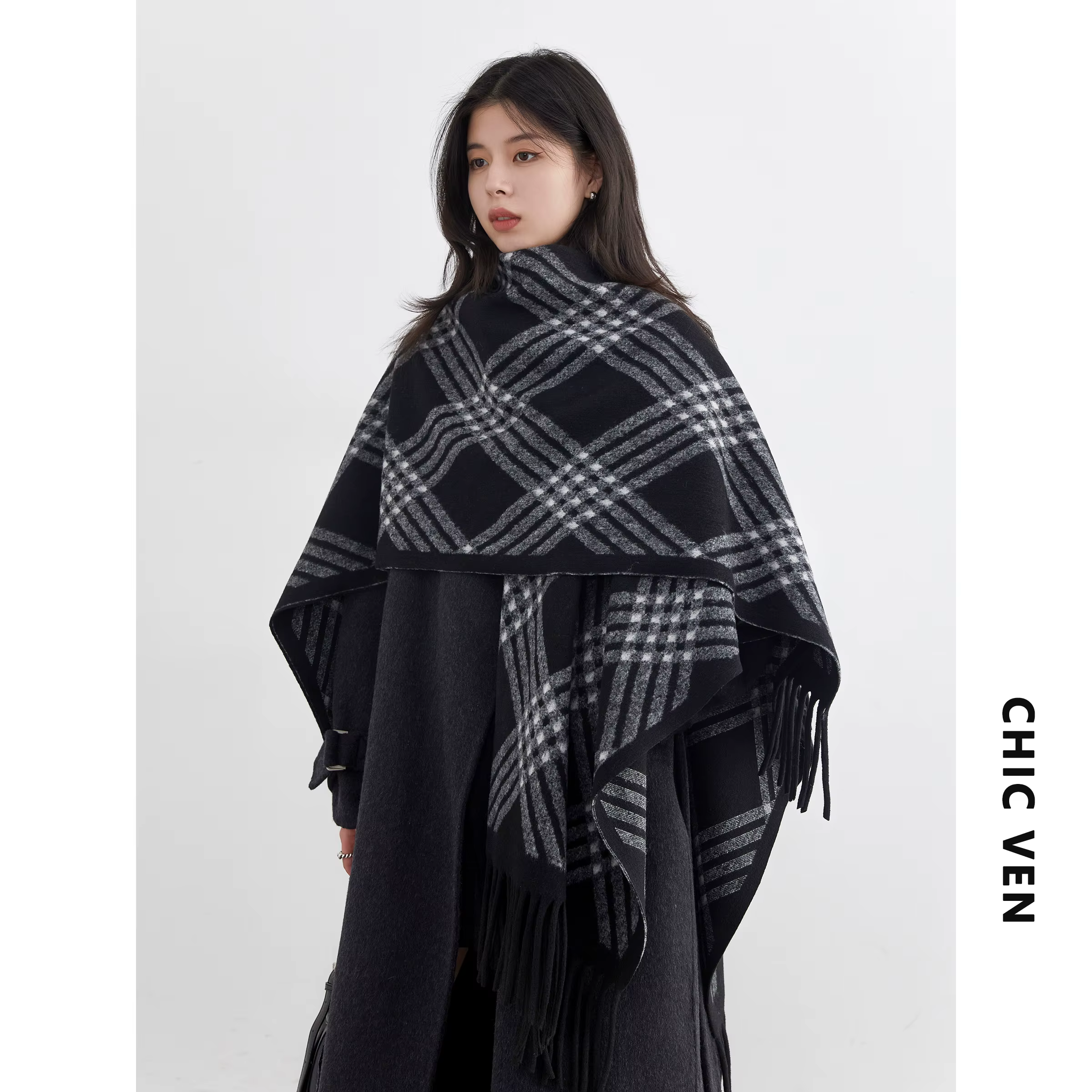 CHIC VEN nouvelle mode femmes écharpe rétro Plaid gland châle longue femme foulards chaud dames foul