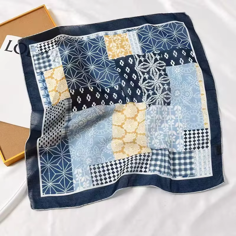 Foulard carré en pur coton Paisley pour femme, écharpe de cou et de cheveux, motif imprimé, bandana