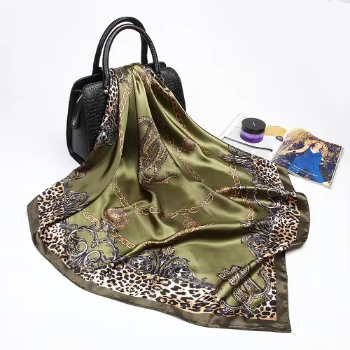 Mode soie Satin Hijab écharpe pour femmes imprimé foulard cheveux écharpes femme 90 cm * 90 cm carré