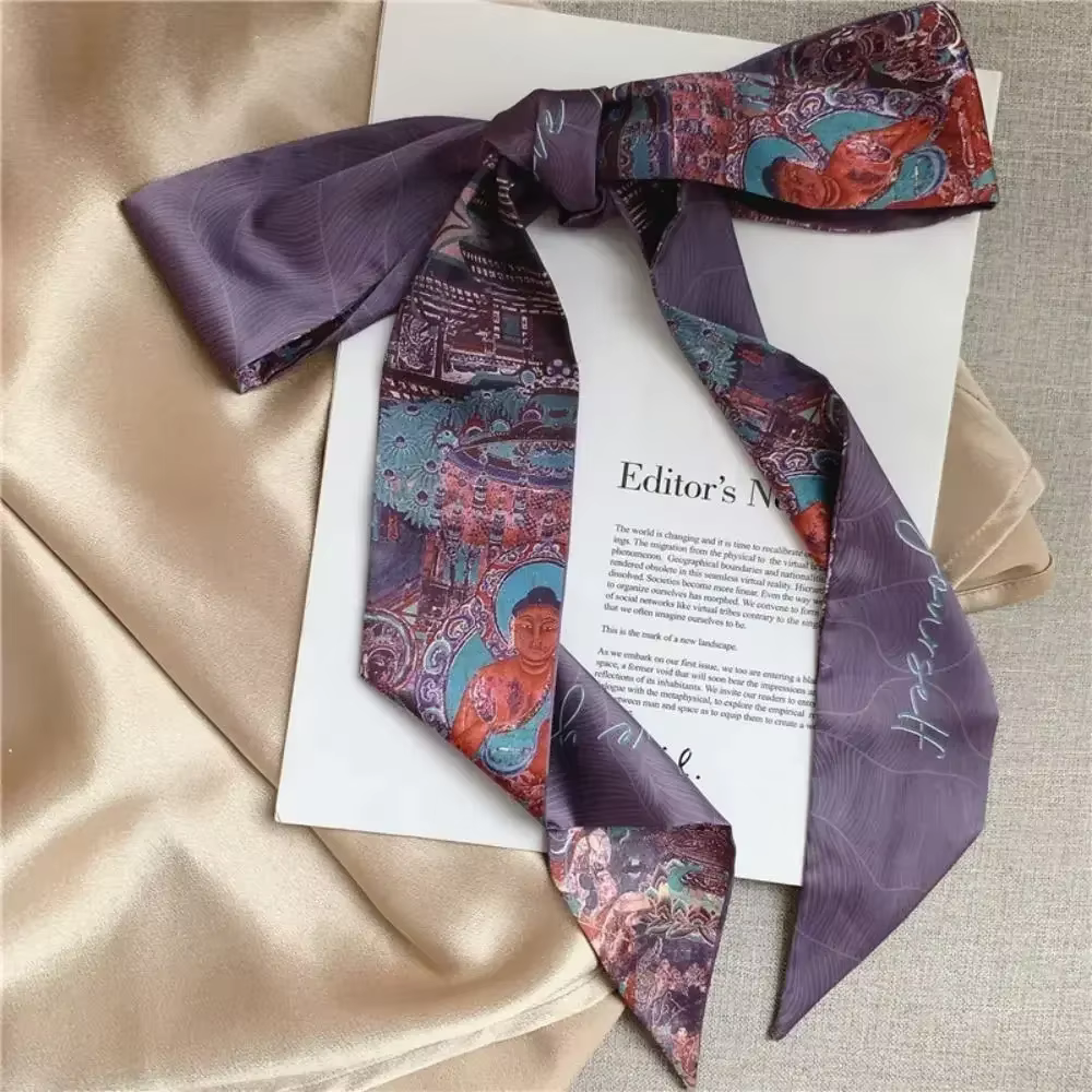 Femmes étroite mince écharpe lettres imprimer Long ruban écharpe poignée sac rubans multi-fonction d