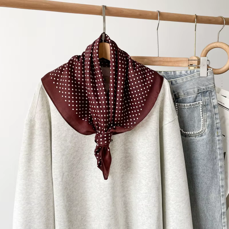 Écharpe bordeaux à pois 68x68cm, écharpe carrée en soie Vintage pour femmes, enveloppe chaude et Chi
