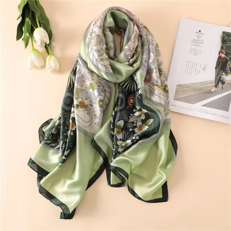 Foulard Long en soie pour femmes, marque de luxe, Hijab, châles bohème, mode Bufanda Mujer, 180x90cm
