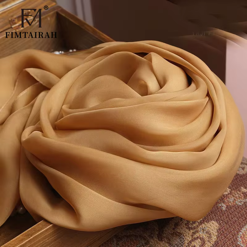 InjChiffon-Foulard pour Femme, 100% Vrai Foulard, Or, Hangzhou, Châles, Enveloppes pour Dames, Solid