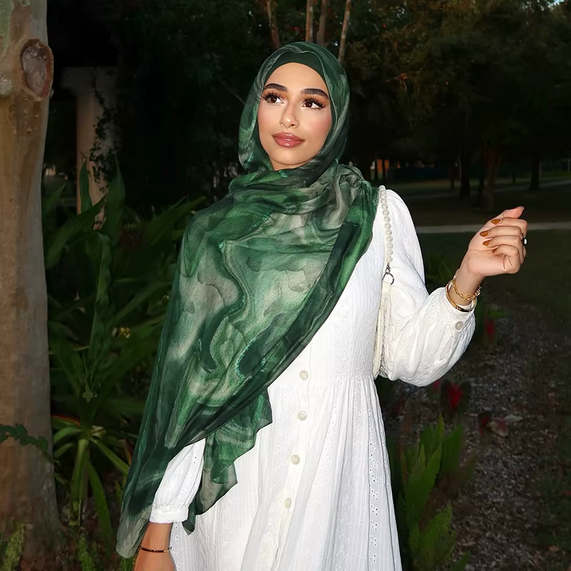 Écharpe musulmane en marbre Hijab imprimé aquarelle, Protection solaire douce et respirante, légère,