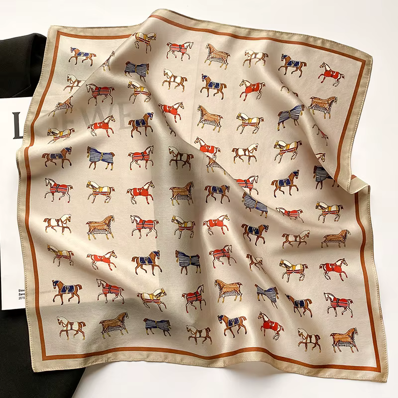 Écharpe de cou de marque de luxe pour femmes, écharpes de tête de cheval imprimées, écharpes de chev