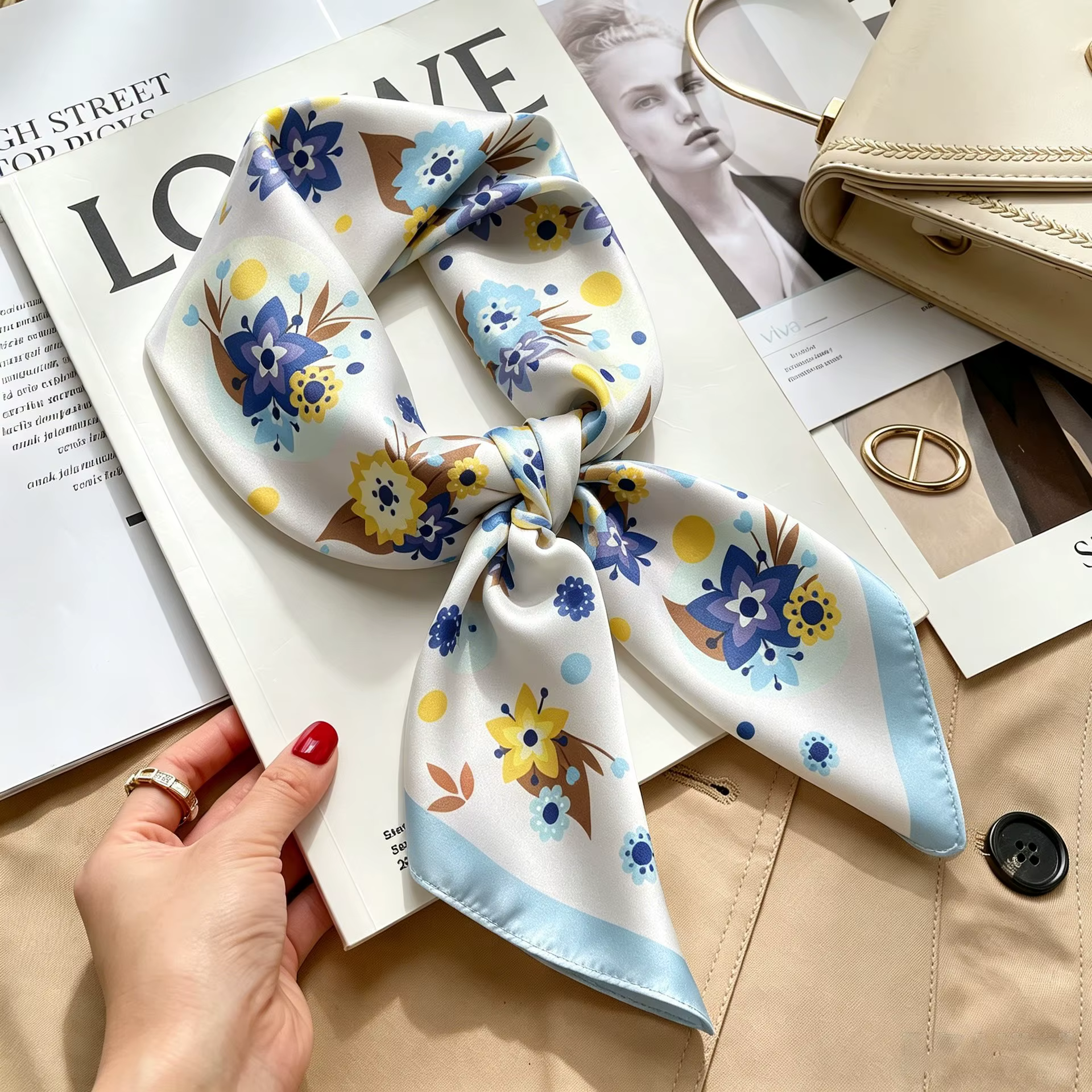 Foulard en soie 70x70 cm pour femme, motif cheval, petit carré, imprimé, haut de gamme, pour le cou
