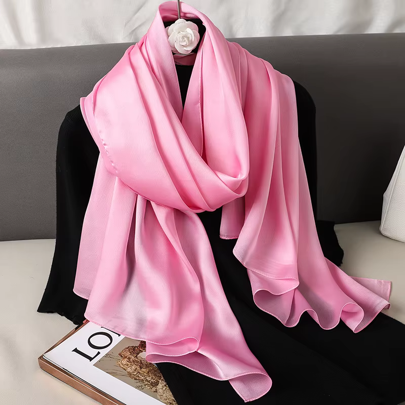 Foulard en soie pour femmes, marque de luxe, grand châle, bandeau enveloppant, Design solide, Hijab,