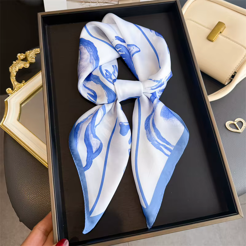 NOUVEAU Foulard en Soie Orange à Motif Sirène, Châle Carré de Luxe en Soie pour Femme, Foulard de Sa